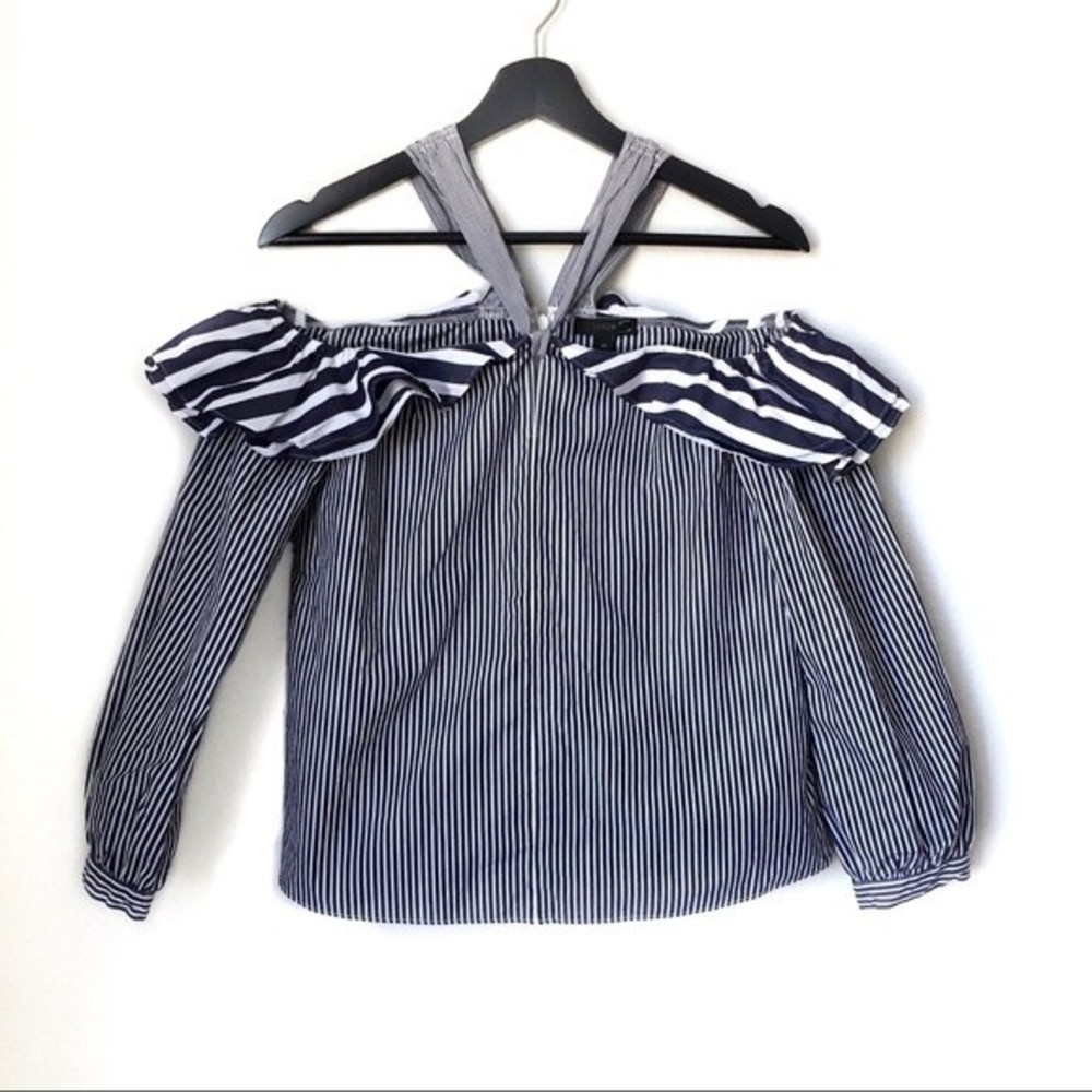 NWOT J. Crew Striped Off-the-Shoulder Tie-Neck Top